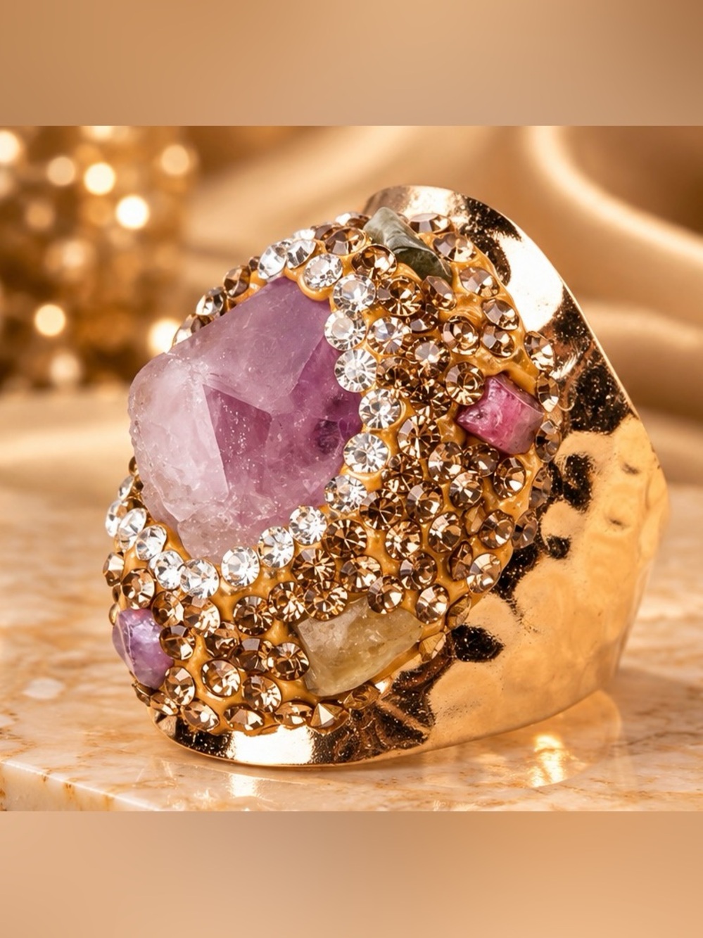 Raw Crystal Rhinestone Cocktail Ring